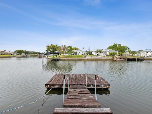 dock area with a water view