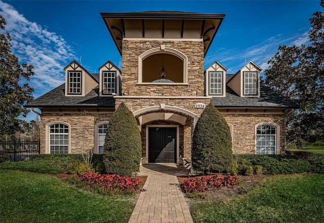 view of front of house featuring a front lawn