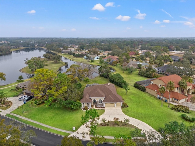 bird's eye view featuring a water view