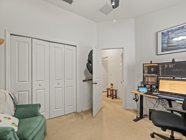 view of carpeted home office