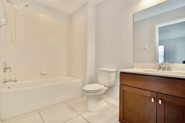 full bathroom featuring shower / bath combination, toilet, tile patterned floors, and vanity