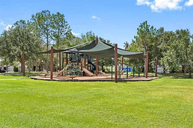 view of play area with a yard