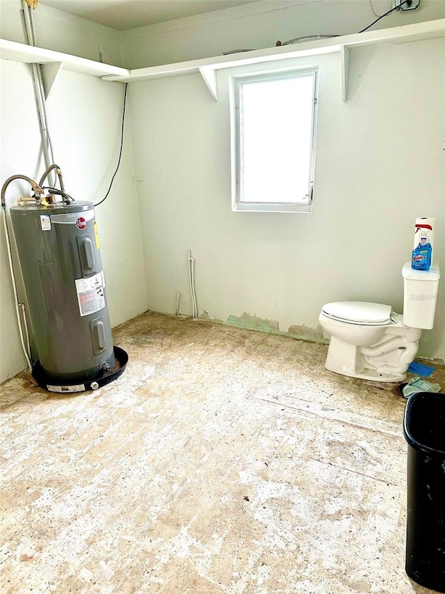 interior space with toilet and electric water heater