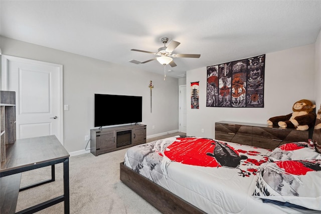 bedroom featuring carpet floors and ceiling fan