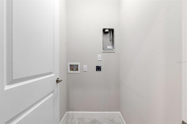 washroom with electric dryer hookup and hookup for a washing machine