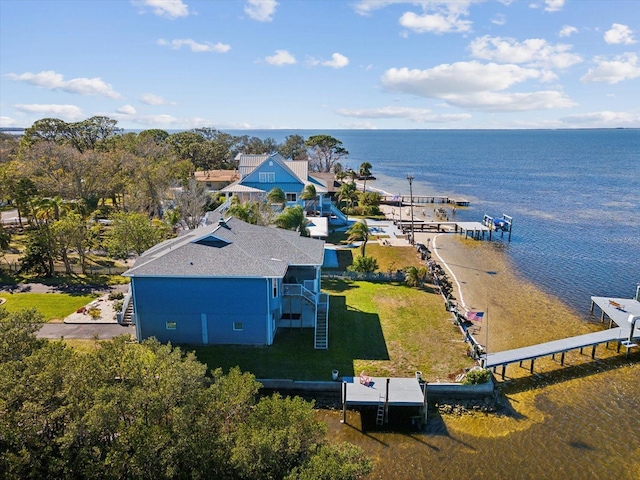 aerial view with a water view