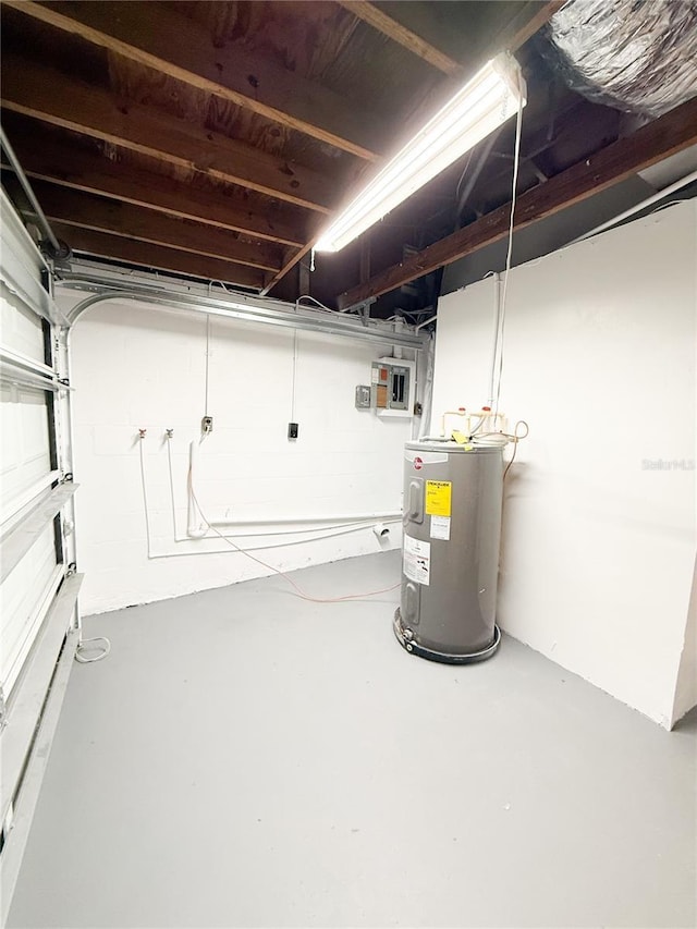 basement with electric water heater