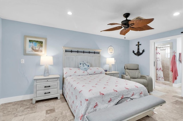 14124 Kulig Ct, Hudson, FL 34667 - bedroom featuring ceiling fan, recessed lighting, connected bathroom, and baseboards