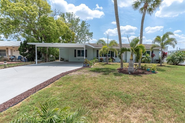 14124 Kulig Ct, Hudson, FL 34667 - ranch-style house with a carport, a front yard, driveway, and stucco siding