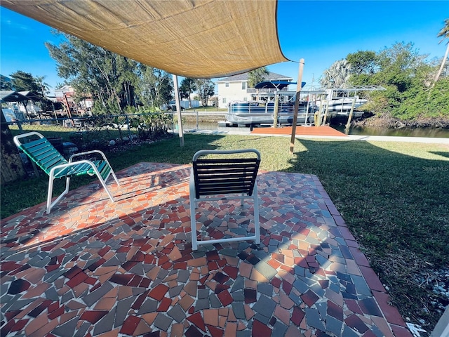 view of patio / terrace featuring a water view