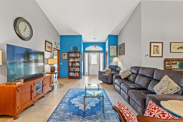 living room with light tile patterned flooring