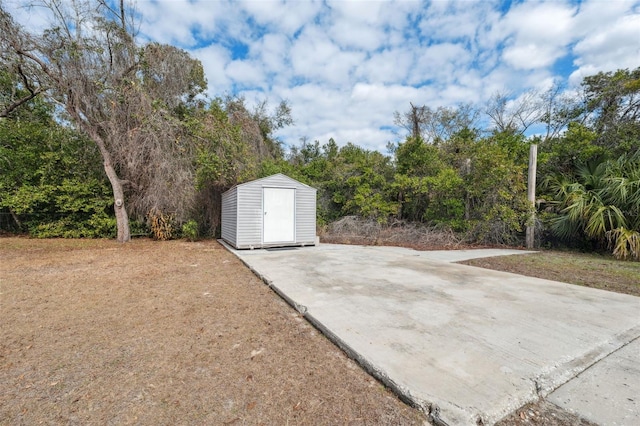 exterior space featuring a storage unit