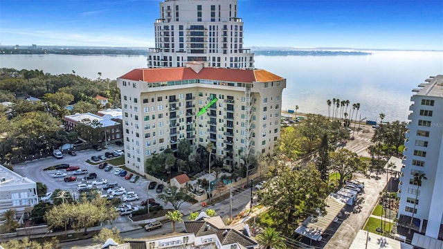 aerial view with a water view