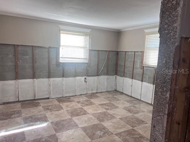 empty room featuring ornamental molding