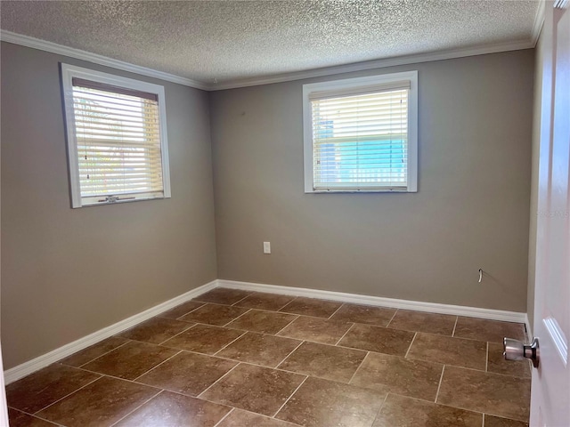 13637 Lagoon Dr, Hudson, FL 34667 - empty room featuring baseboards, ornamental molding, and a textured ceiling