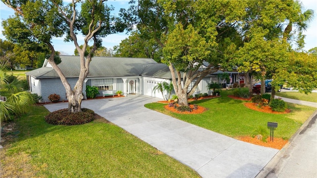 view of front facade with a garage and a front lawn