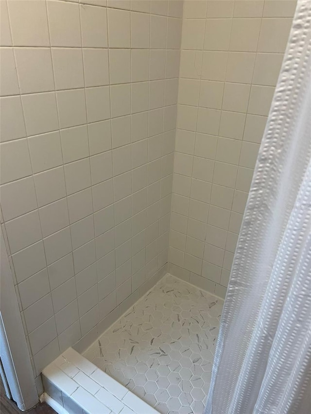 bathroom with a tile shower