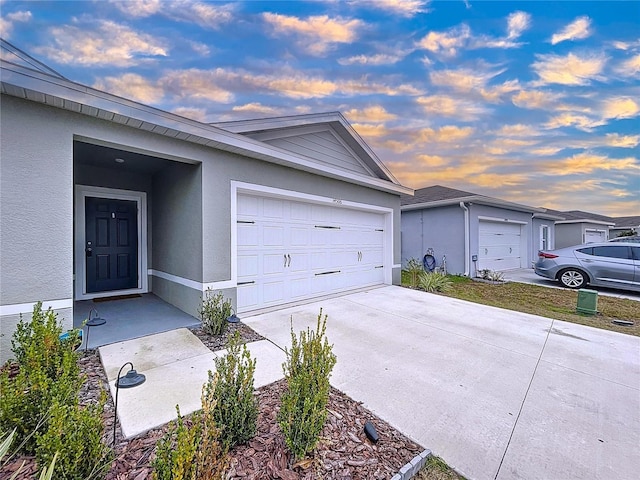 exterior space with a garage