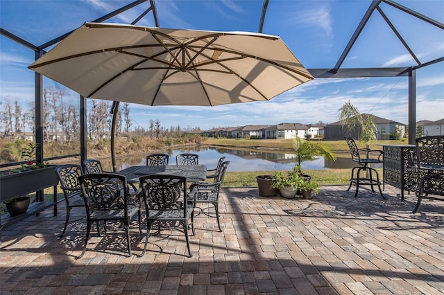 view of patio featuring a water view