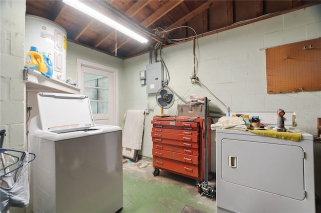 clothes washing area featuring washing machine and dryer and electric panel