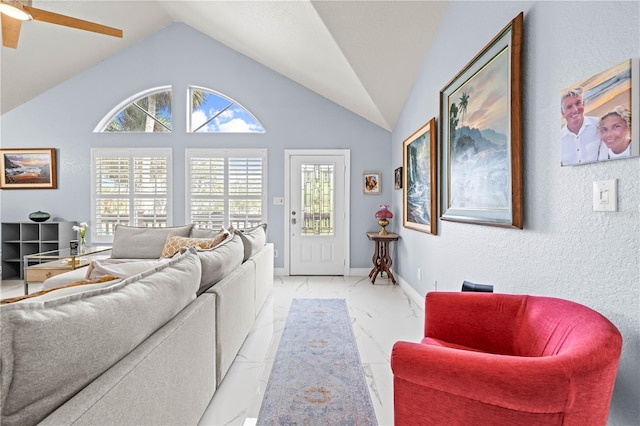 living room with vaulted ceiling