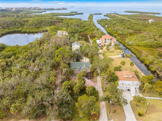 aerial view featuring a water view