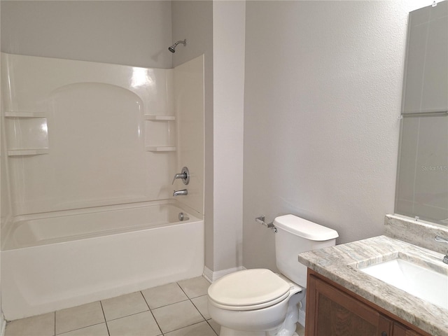 full bathroom with vanity, tile patterned floors, toilet, and bathtub / shower combination