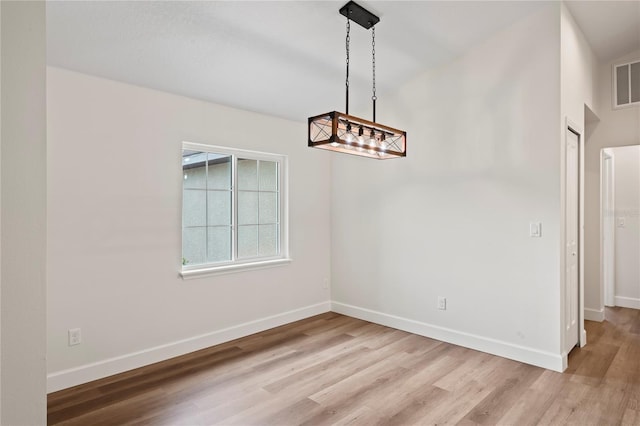 unfurnished dining area with light wood-type flooring