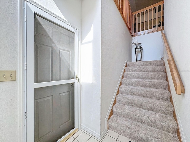 1203 Clays Trl Unit 406, Oldsmar, FL 34677 - stairs featuring tile patterned flooring and baseboards