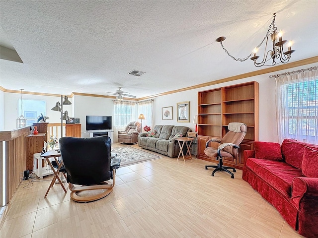 1203 Clays Trl Unit 406, Oldsmar, FL 34677 - living area featuring a healthy amount of sunlight, visible vents, and crown molding