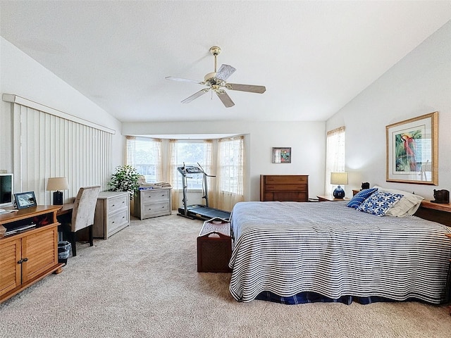 1203 Clays Trl Unit 406, Oldsmar, FL 34677 - bedroom featuring light carpet, ceiling fan, and lofted ceiling