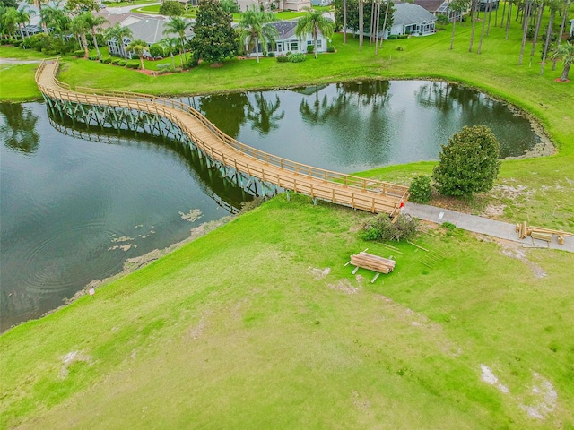 aerial view with a water view