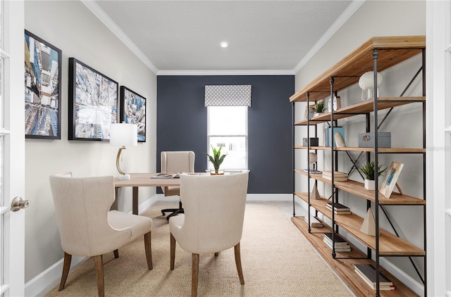 home office featuring crown molding