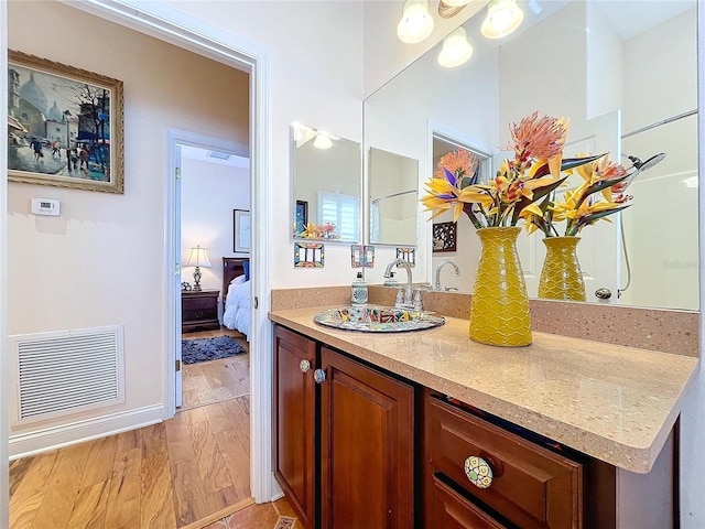 bathroom featuring wood-type flooring and vanity