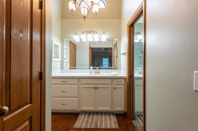 bathroom with vanity and wood-type flooring