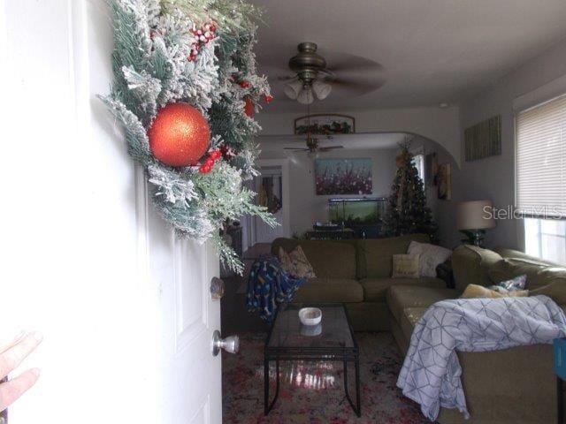 living room with ceiling fan