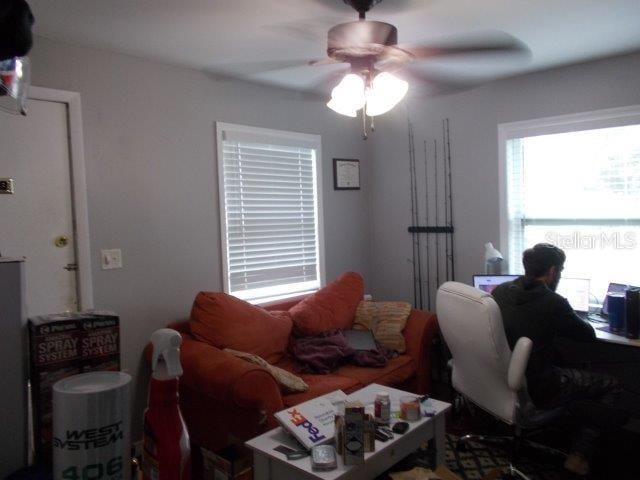 living room featuring ceiling fan