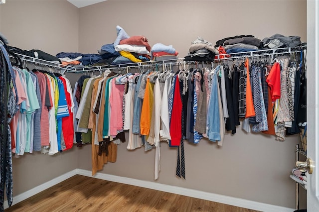 walk in closet with hardwood / wood-style flooring