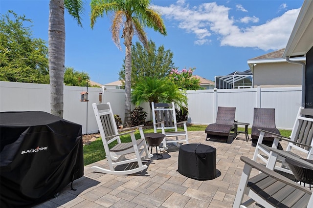 view of patio / terrace featuring a grill