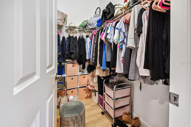 walk in closet with light wood-type flooring