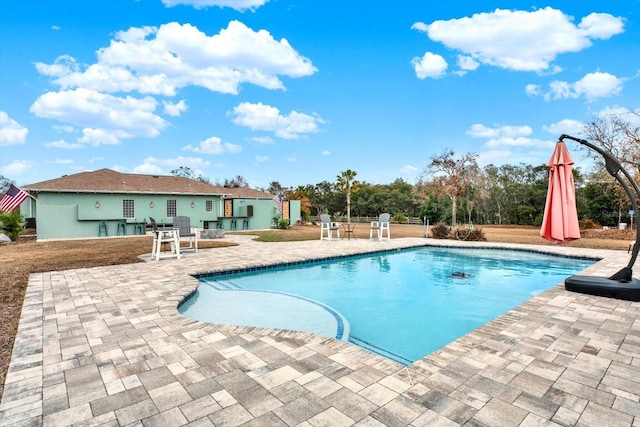 view of swimming pool featuring a patio