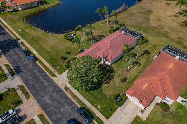 aerial view with a water view