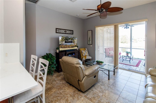 living room with ceiling fan