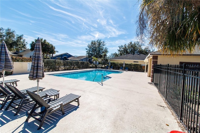 view of swimming pool with a patio