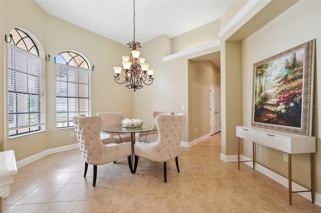 20200 Lace Cascade Rd, Land O Lakes, FL 34637 - dining room featuring a chandelier, light tile patterned floors, and baseboards