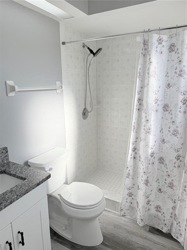 4218 San Rafael Ave, New Port Richey, FL 34655 - full bath featuring toilet, vanity, wood finished floors, and a shower stall