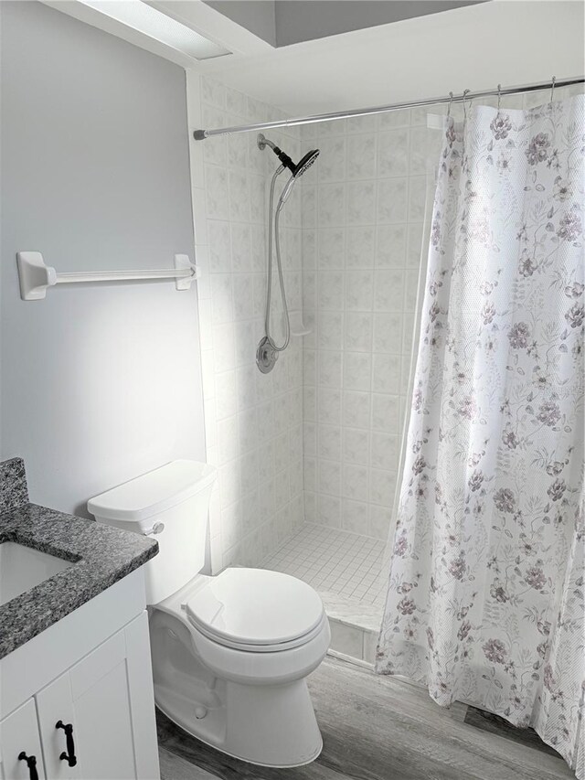 4218 San Rafael Ave, New Port Richey, FL 34655 - full bath featuring vanity, wood finished floors, toilet, and a stall shower