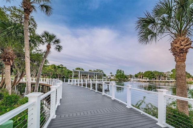 view of dock with a water view