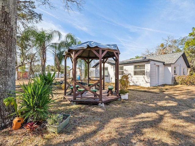 view of yard with a gazebo and a deck