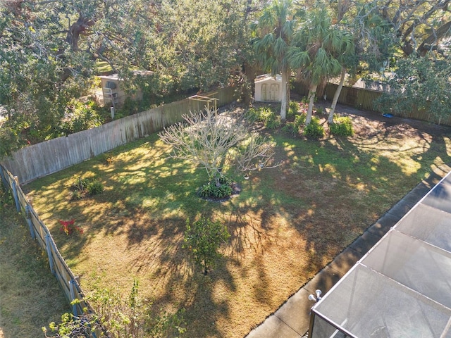 view of yard with a shed